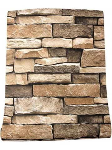 SODENO Rock Peel and Stick Wallpaper - Self-Adhesive & Removable Wallpaper Stone Decorations Contact Paper 17.7"x118" 3D Stone Textured Vinyl