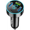USAMS Car Adapter, 4 Port USB Car Charger with Voltage Display PD 3.0 & QC 3.0 Fast Charging for iPhone, Samsung, iPad & Tablets 