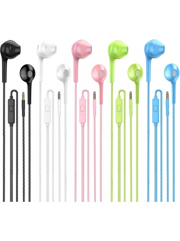 USAMS Earbuds Headphones with Microphone Pack of 5, Noise Isolating Wired Earbuds, Earphones with Powerful Heavy Bass Stereo, Compatible with Android, Phone, Laptops, MP3 and All 3.5mm Interface 