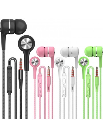 USAMS 4 Pairs Wired Earbuds with Microphone & Volume Control, in Ear Earphones for School, Noise Islating High Definition, for 3.5mm Jack iPhone iPad iPod Samsung Google Devices