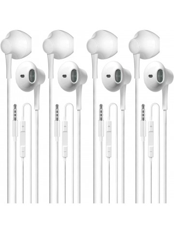 USAMS Wired Earbuds Pack of 4, in-Ear Wired Earphones with Microphone Volume Control, Powerful Heavy Bass, High Definition, Headphones Compatible with Android, iPhone, iPod, iPad, MP3 and Most 3.5mm Jack 