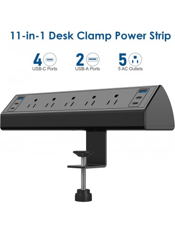 IFEART Desk Clamp Power Strip USB C,40W Total Fast Charging Station,4 PD 20W USB C Ports,Desk Edge Mount Surge Protector,5 Outlets,Fit 1.96" Tabletop Edge