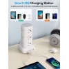 IFEART Power Strip Tower with Multiple Outlets, Flat Plug Surge Protector Tower Extension Cord with 12 AC Outlets 4 USB Ports (2 USB C), 6FT Cord Power 