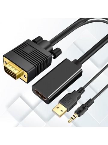 IFEART VGA (Sources) to HDMI(Display) Adapter, 1080P Converter with Audio+USB Power from VGA Computer/Laptop to HDMI TV/Monitor